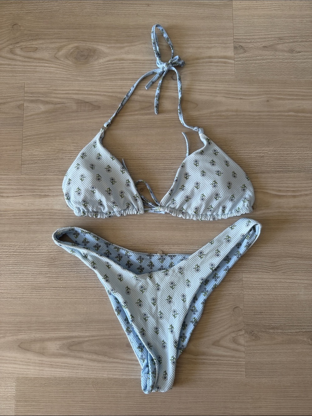 Rhythm. Pale Blue Floral Triangle Bikini Set